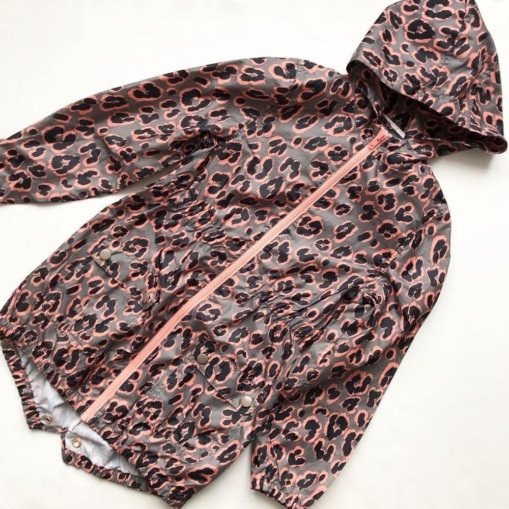 NEXT pink leopard print hooded jacket EUC 9-10Y